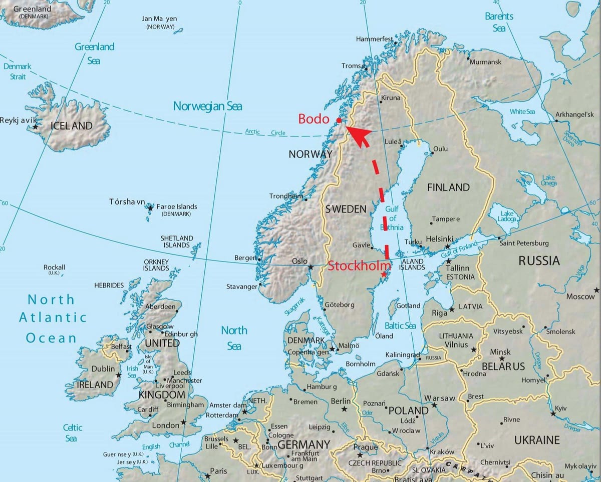 Kartē Norvēģija, bodo