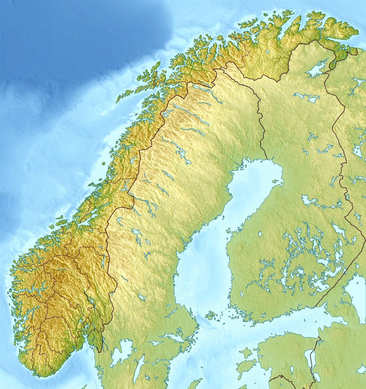 Kartes fiziskās Norvēģija