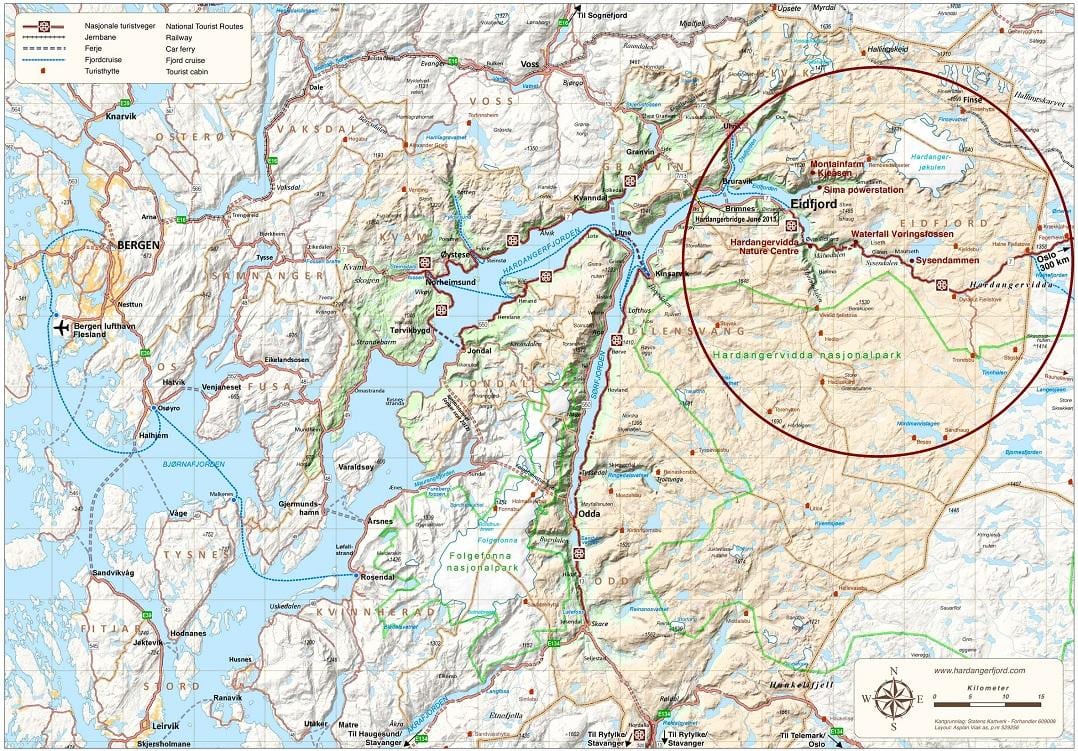 hardangerfjord Norvēģija karte