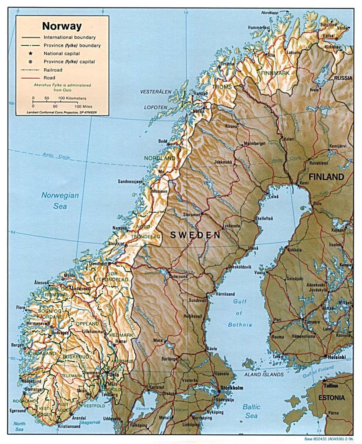 detalizēta karte ar pilsētām Norvēģijā