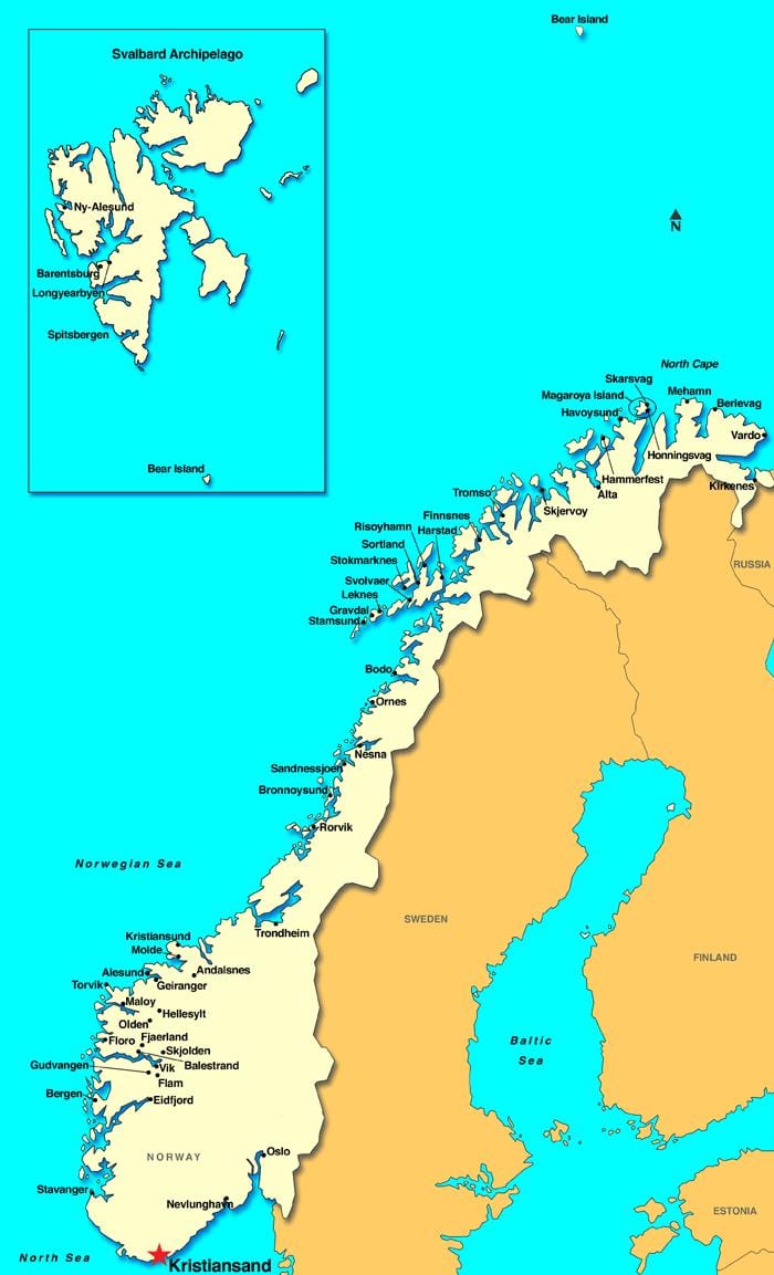 Kartē Norvēģija, kristiansand