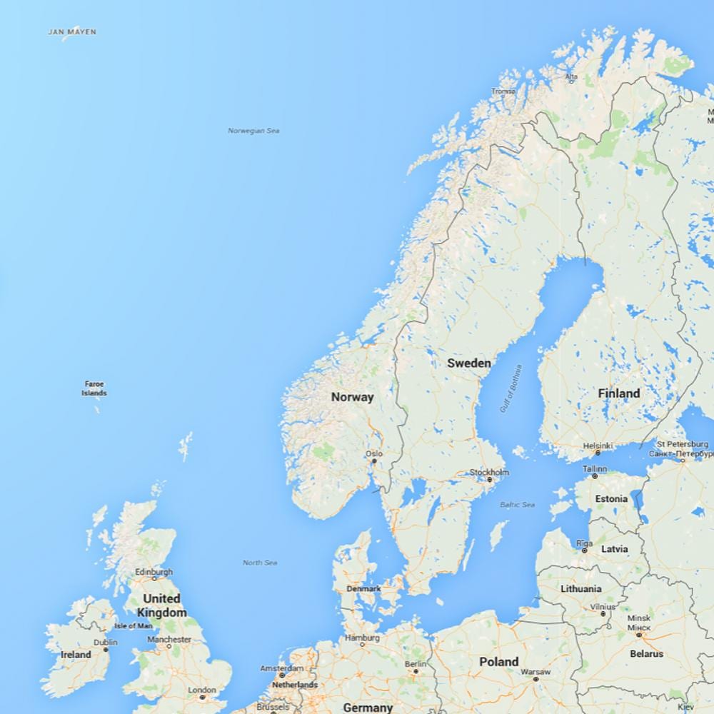 Norvēģijas krasta līnija kartē