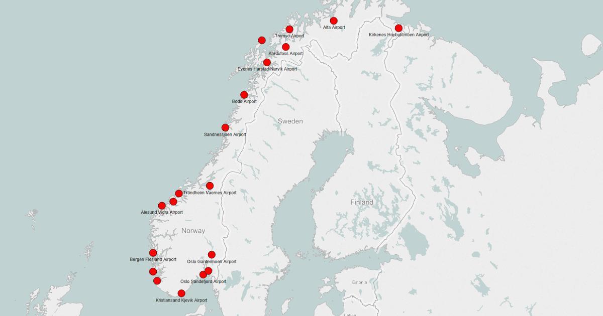 Kartes Norvēģijas lidostas