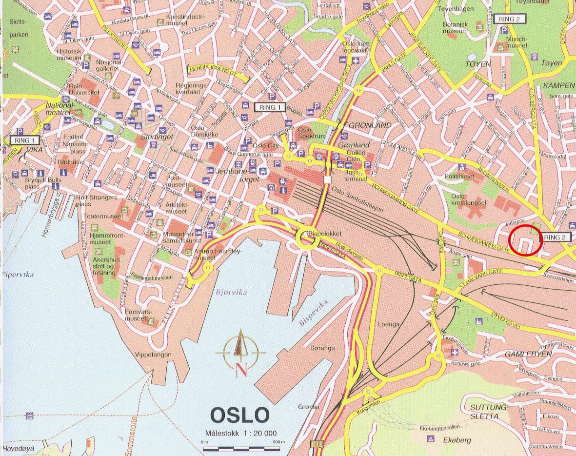 karte oslo, Norvēģija pilsētas centrs