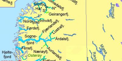 Kartē Norvēģija rāda fjordiem